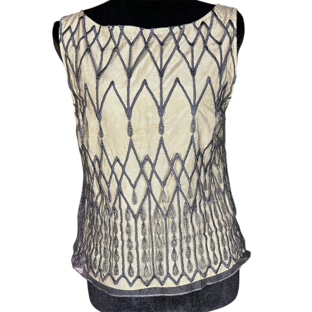 Sportmax Italy Mesh Overlay Geometric Embroidered Sleeveless Top Chartreuse 42